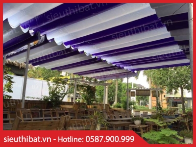 Mái che di động màu trắng tím cho quán cafe phong cách