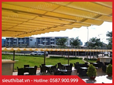 Mái xếp màu vàng quán cafe khu dân cư đẹp